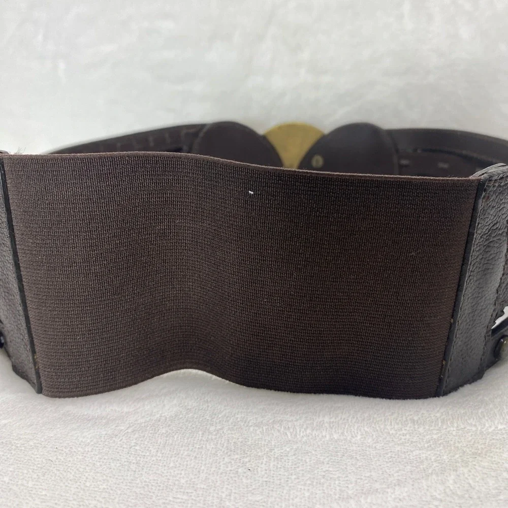 Chicos Faux Leather Dark Brown Wide Braided Studded Belt‎ Fashion Accessory Chic